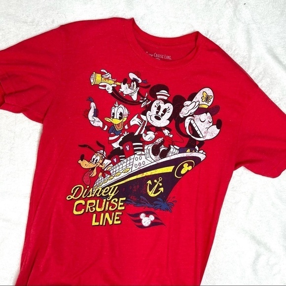 Disney Cruise Line Retro Mickey Mouse Gang Donald Minnie Goofy Red T-Shirt Small - Picture 6 of 10